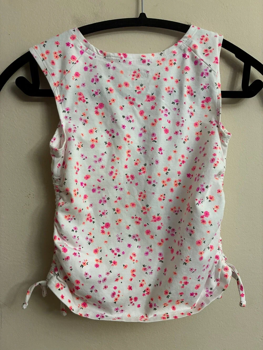 Justice Girls Sleeveless Top Size 5 Pink Floral Adjustable Side Ties